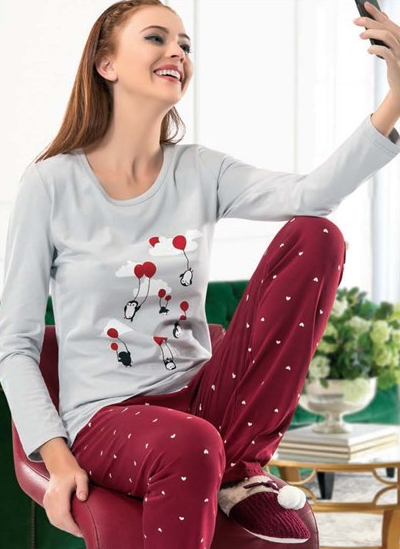 Baskili Kislik Pijama Modelleri