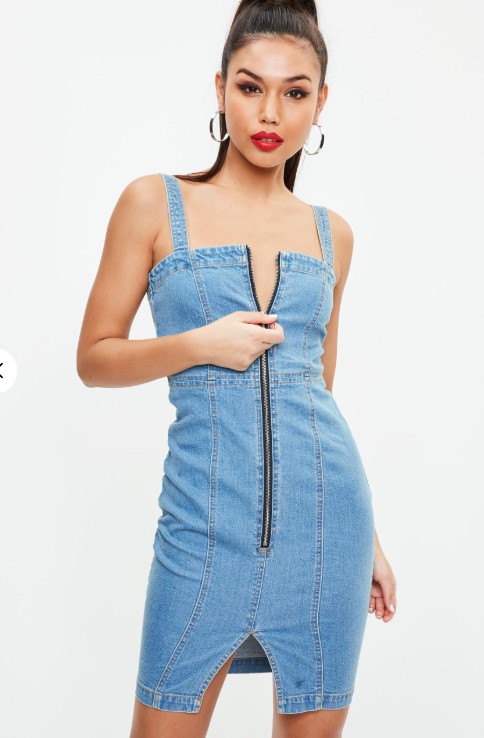 Fermuarlı Denim kot elbise modeli
