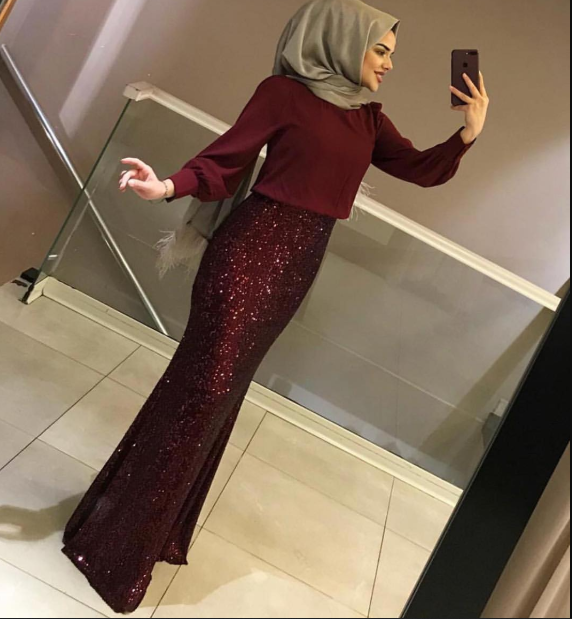 Bordo Tesettür Abiye Elbise Modelleri